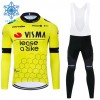 Set Fietsshirt Lange Mouw + Lange Koersbroek 2024 Jumbo-Visma Lease A Bike Winter Thermal Fleece Geel